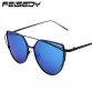 FEISEDY Fashion Vintage Mirror Sunglasses Women Metal Reflective Cat Eye Sun Glasses For Women Brand Design