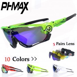 PHMAX Brand Polarized JBR Cycling Sun Glasses Mountain Bike Goggles 5 Lens Cycling Eyewear Bicycle SunGlasses Gafas de Ciclismo
