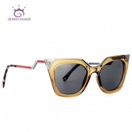 Queen College Newest Brand Designer Cat Eye Sunglasses Women Metal Bending Temple Fashion Sun Glasses Oculos UV400 QC0203