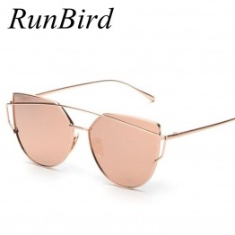 RunBird 2017 New Cat Eye Sunglasses Women Brand Designer Fashion Twin-Beams Rose Gold Mirror Cateye Sun Glasses For Female UV400